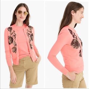 Bright coral J.Crew sequin Jackie cardigan, size Small, New with tags